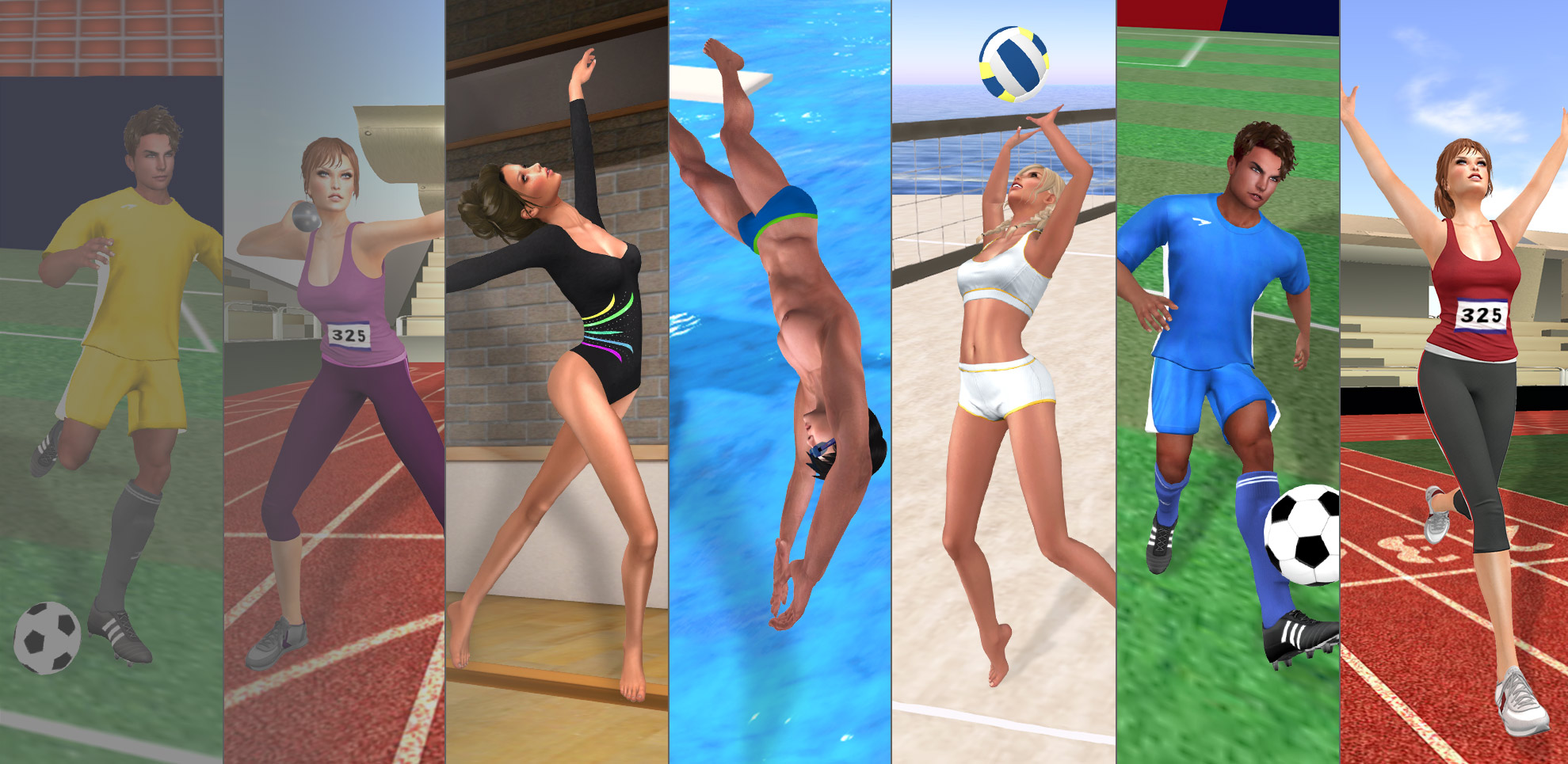 Meli Imako Sports Outfits are featured on Second Life new olympics homepage background