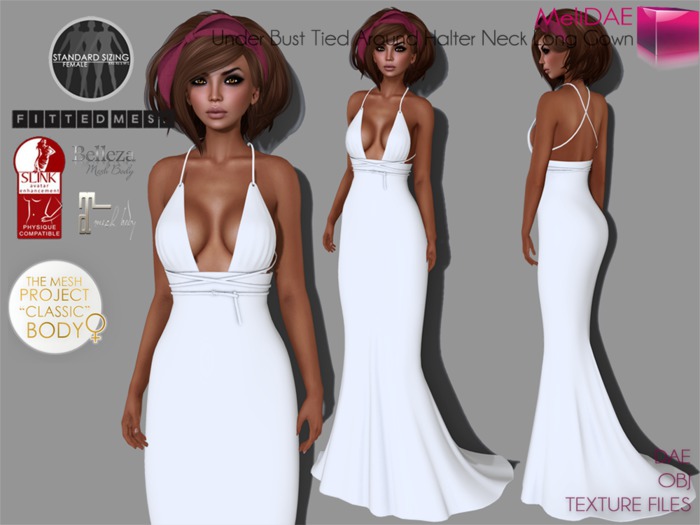 Dae Obj and Texture Files For Under Bust Tied Around Halter Neck Long Gown