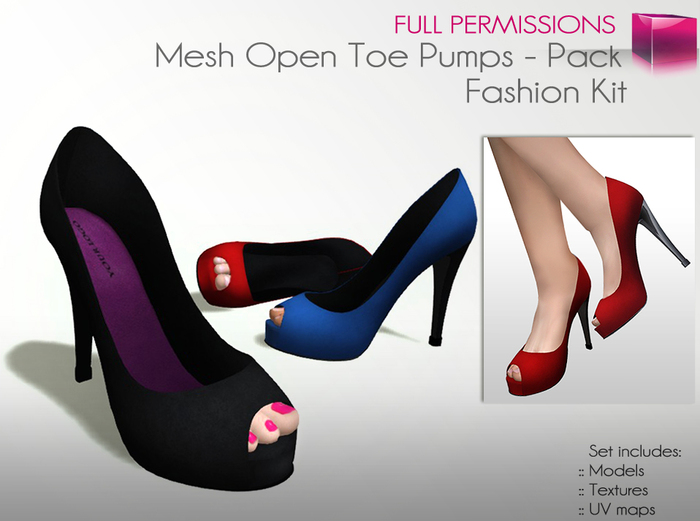 Detailed Full Perm Mesh – Open Toe Pumps Pack – High Heel Shoes – Fashion Kit