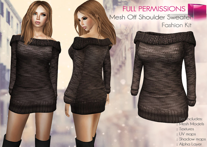 Full Perm Mesh Knitted Off Shoulder Sweater – Fashion Kit