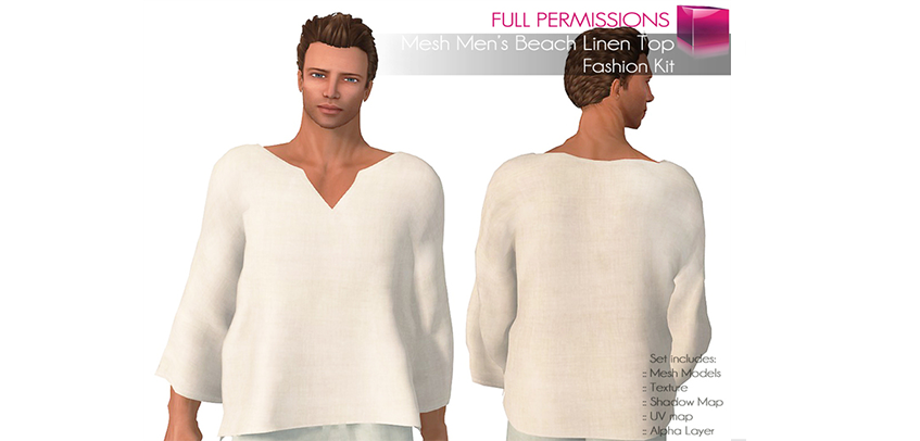 Full Perm Rigged Mesh Men’s Summer / Beach Linen Top – Fashion Kit