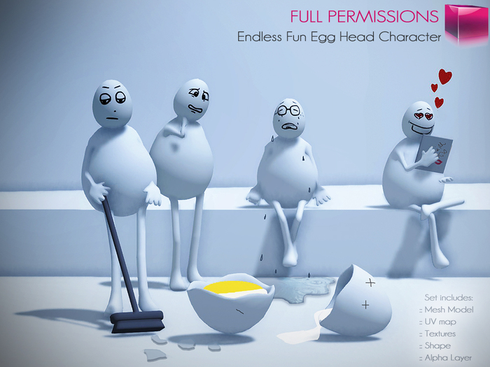 Full Perm Highly Customizable Rigged Endless Fun Egg Head Character Avatar Shape