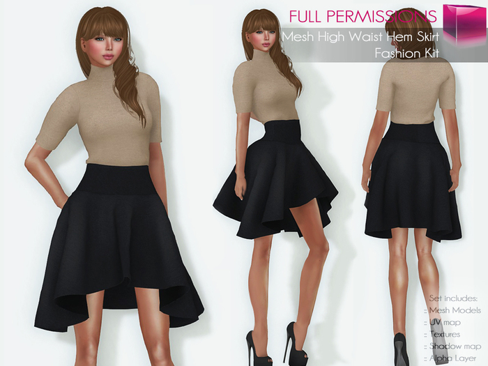 Full Perm Rigged Mesh High Waist Hem Skirt – Fashion Kit