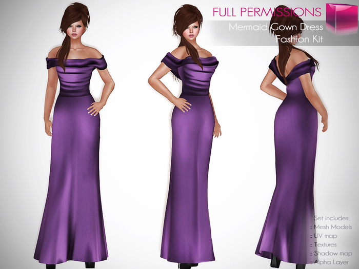 Full Perm Rigged Mesh Off Shoulder Mermaid Gown Dress – Fashion Kit