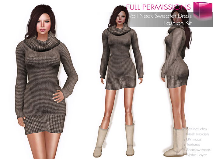 Full Perm Rigged Mesh Roll Neck Sweater Dress – Fashion Kit