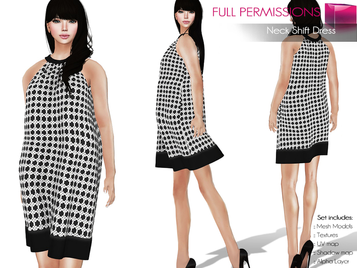 Full Perm Rigged Mesh Ladies Neck Shift Dress