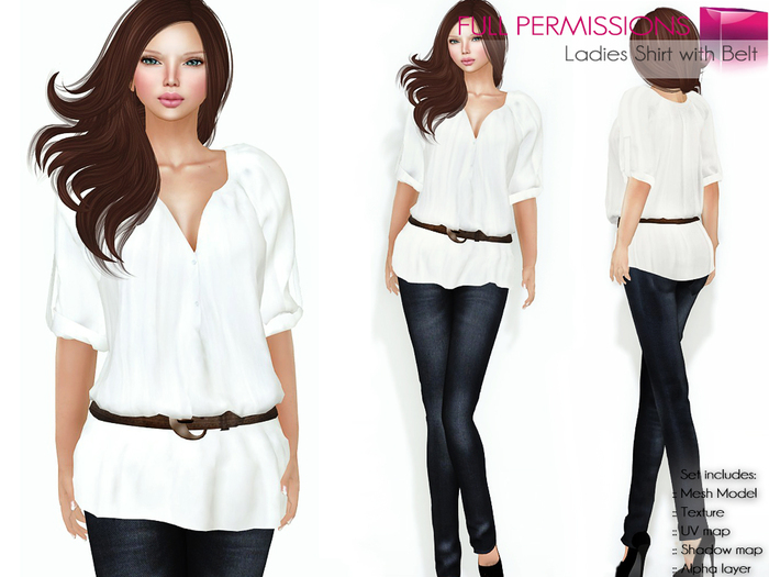 Full Perms Rigged Mesh Ladies Shirt with Belt