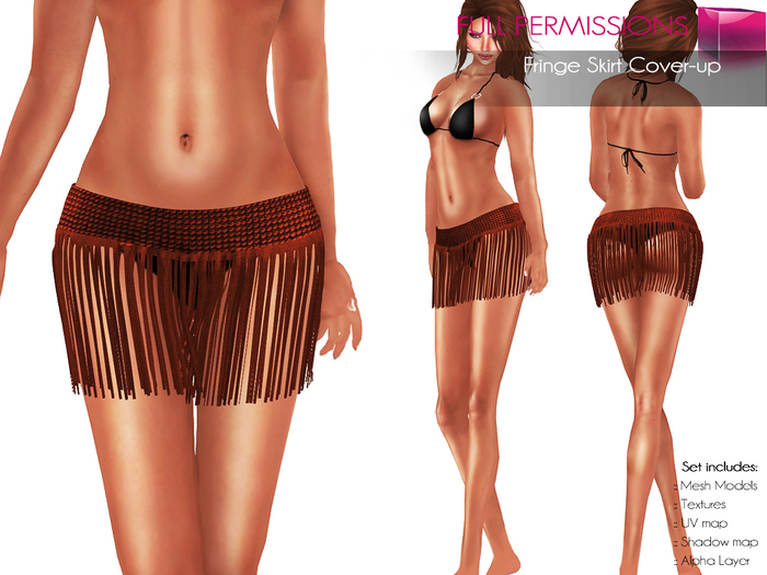 Full Perm Rigged Mesh Fringe Skirt Cover Up