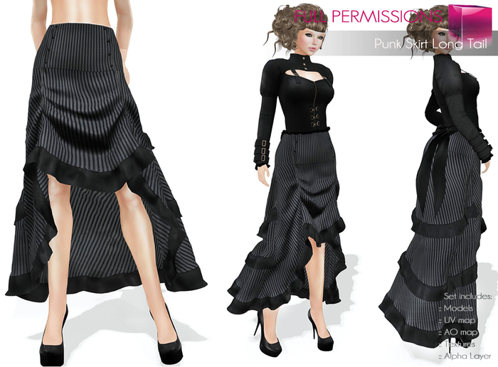 Full Perm Rigged Mesh Punk Skirt Long Tail