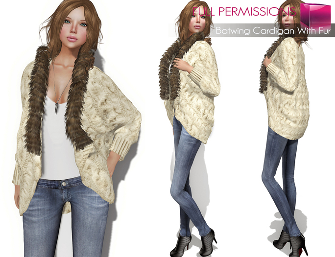 MI Rigged Mesh Batwing Cardigan With Fur