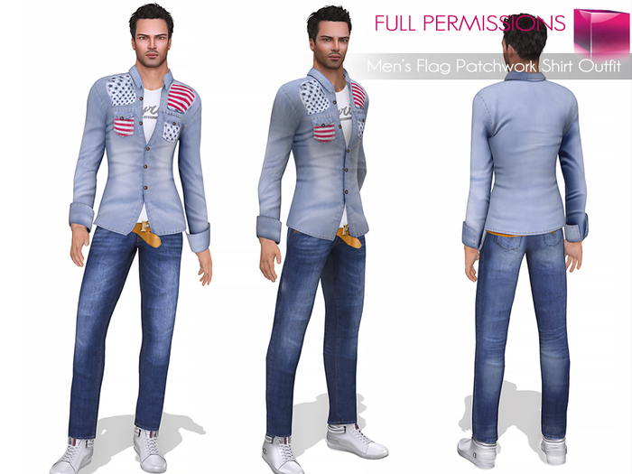 Full Perm MI Mens Flag Patchwork Shirt Outfit
