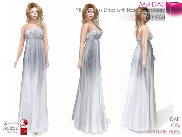 Dae Obj Texture Files For MI Strapless Dress with Rose Embroider