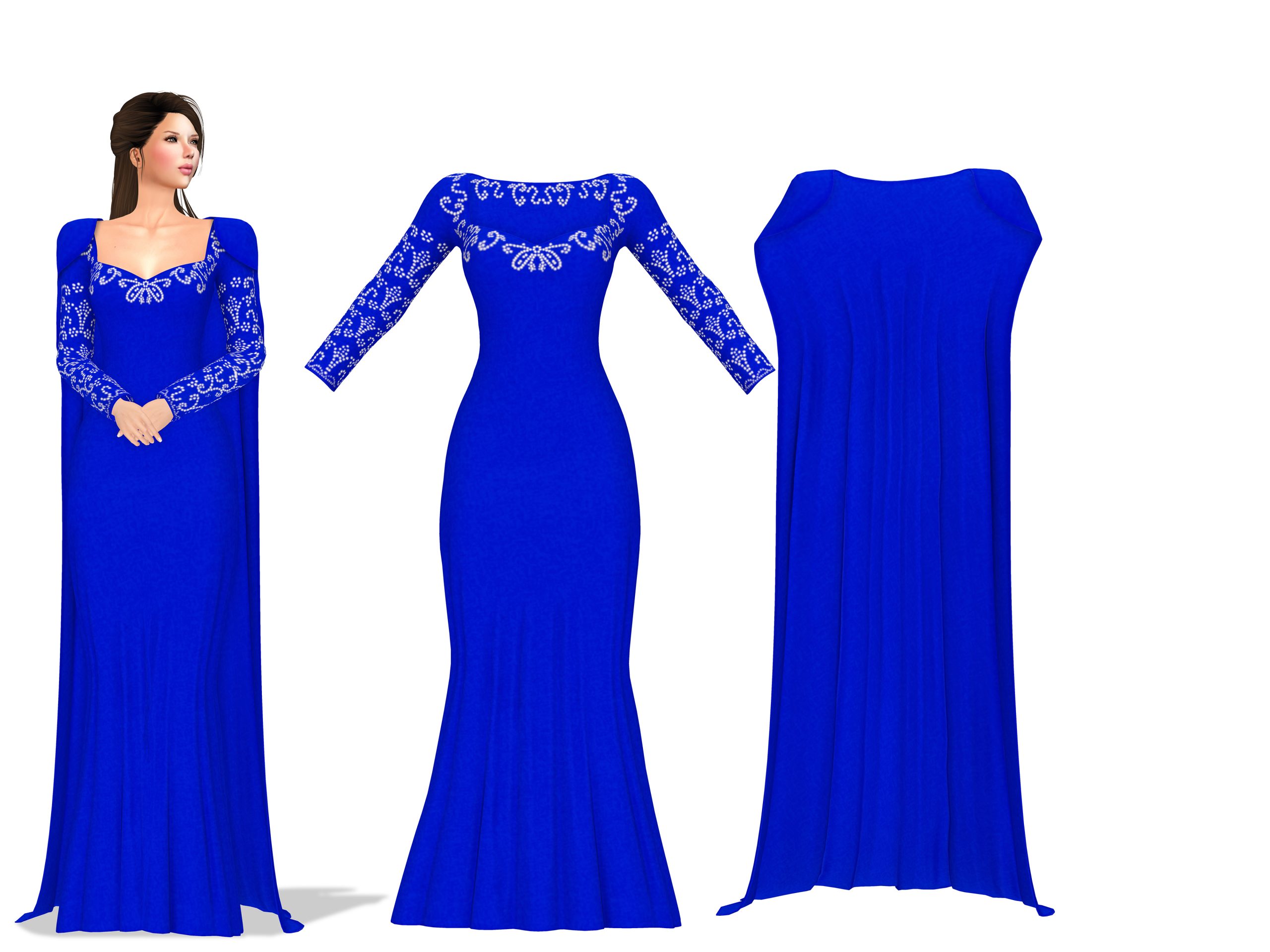 Royal Blue Long Evening Dress With Cape